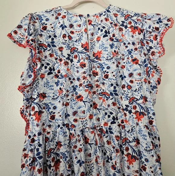 Ann Taylor Floral Ruffle Sleeve Maxi Dress Large Red White & Blue - Picture 8 of 11